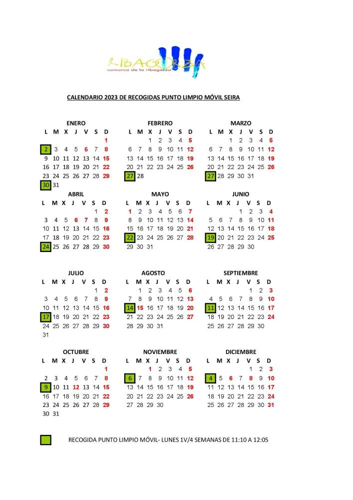 Imagen Calendario Punto Limpio Móvil 2023