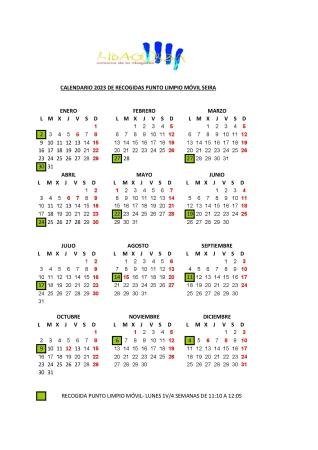 Imagen Calendario Punto Limpio Móvil 2023