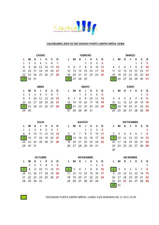 Imagen CALENDARIO 2024 DE RECOGIDAS PUNTO LIMPIO MÓVIL SEIRA -COMARCA DE LA...