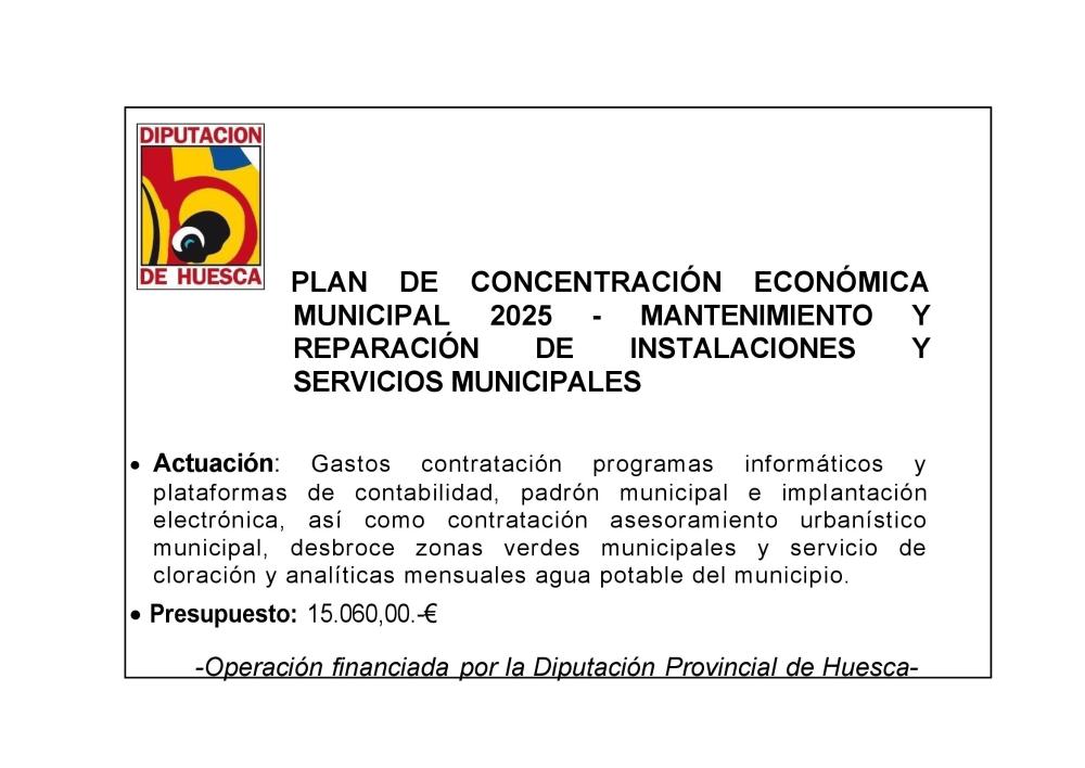 Imagen DPH Cartel Plan de Concentración Económica Municipal 2025 de Seira -2025 Mantenimiento y reparación de instalaciones y servicios municipales