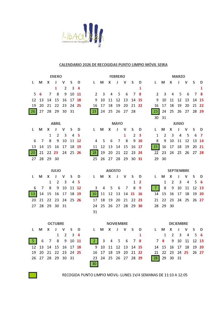 Imagen Calendario Punto Limpio Móvil - Seira 2026