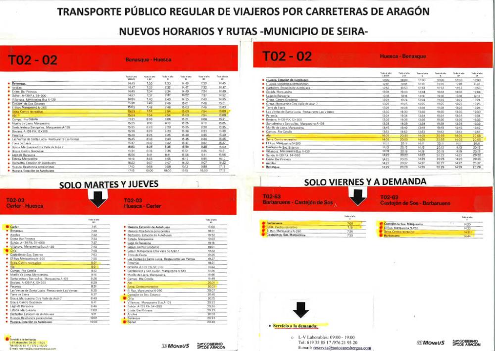 Imagen NUEVOS HORARIOS Y RUTAS-TRANSPORTE PÚBLICO REGULAR DE VIAJEROS POR CARRETERAS DE ARAGÓN - MUNICIPIO SE SEIRA