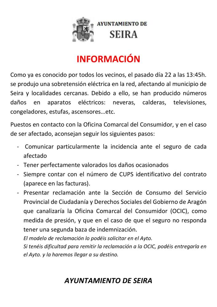Imagen Información a afectados por sobretensión eléctrica en la red día 22-05-2026
