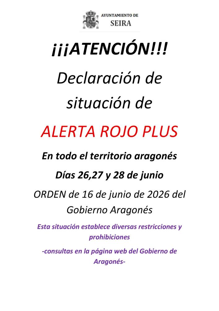 Imagen Situación de ALERTA ROJO PLUS en todo Aragón días 26-27 y 28 de junio