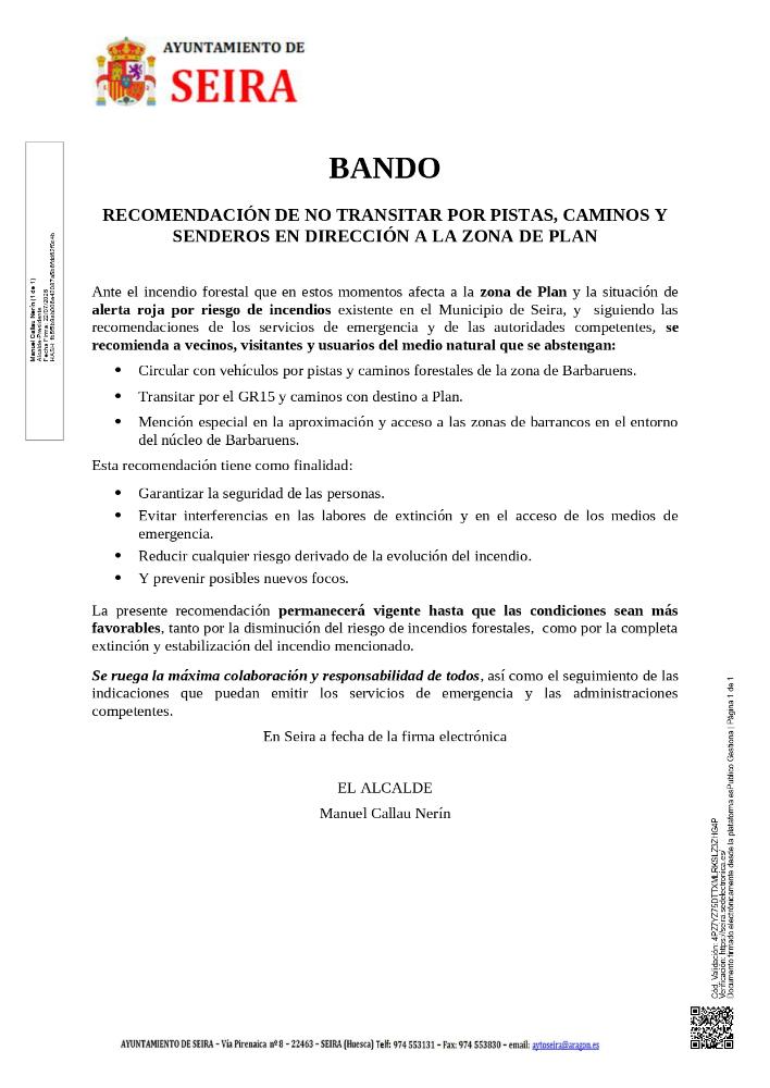 Imagen Bando - Recomendaciones de tránsito relacionadas con el incendio de Plan