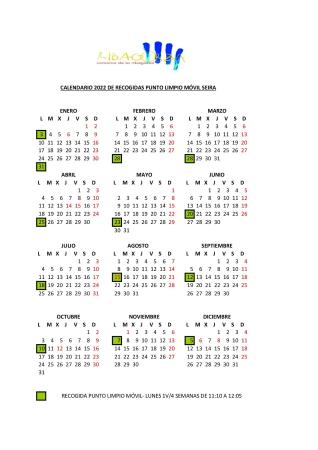 Imagen Calendario punto limpio móvil Seira 2022